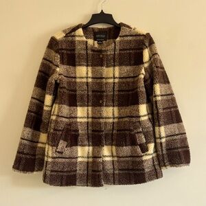 Anthropologie Sanctuary Plush Brown Plaid Teddy Coat
